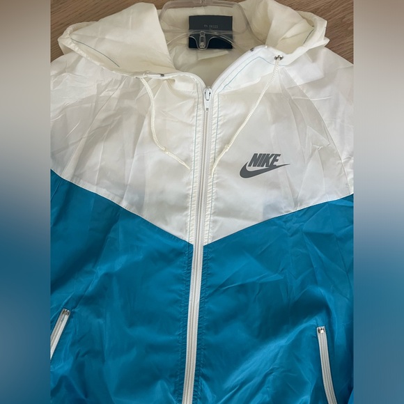 Vintage Y2K NIKE Windbreaker Jacket Coat Blue and White Women's Large Hooded - Picture 4 of 6